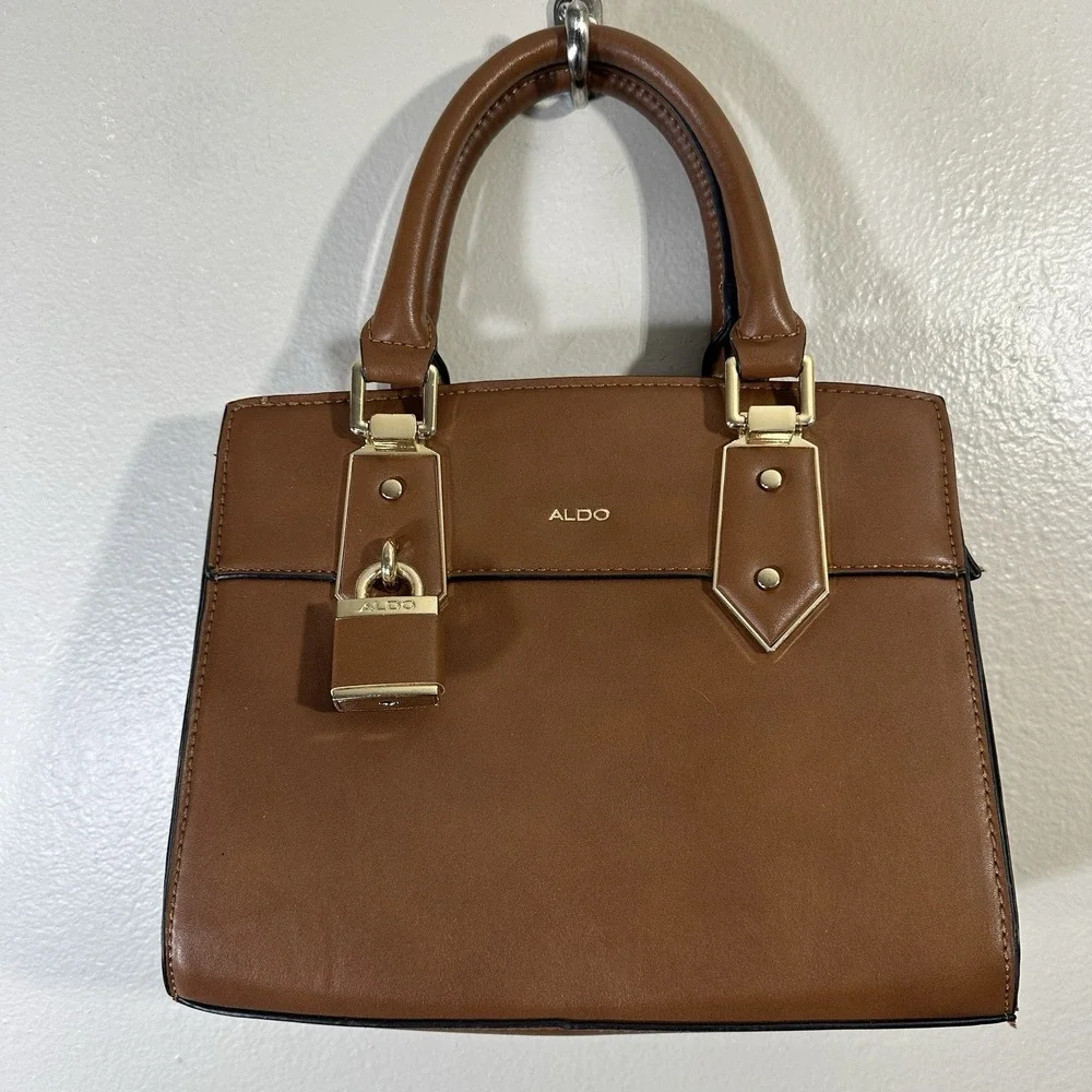 Aldo Women's Brown Leather Zip Double Top Handles Handbag